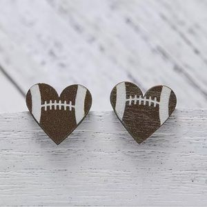 Football Heart-Shaped Stud Wooden Earrings